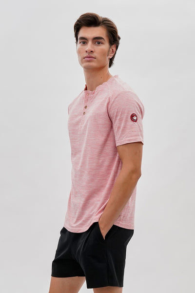 Canada Weather Gear Short Sleeve Henley Tee - Pink - Mens Tees & Tank Tops - International Clothiers