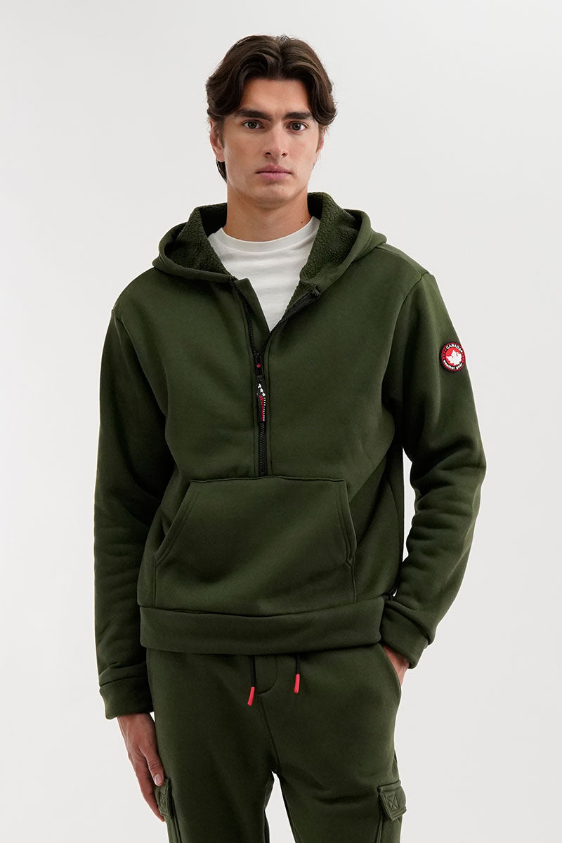Fleece Half Zip Hoodie - Olive