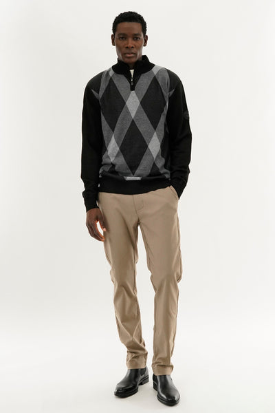 Canada Weather Gear Argyle Print 1/4 Zip Pullover Sweater - Black - Mens Pullover Sweaters - International Clothiers