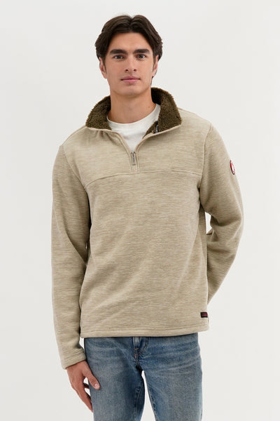 Canada Weather Gear Sherpa Lined 1/4 Zip Pullover Sweater - Beige - Mens Pullover Sweaters - International Clothiers