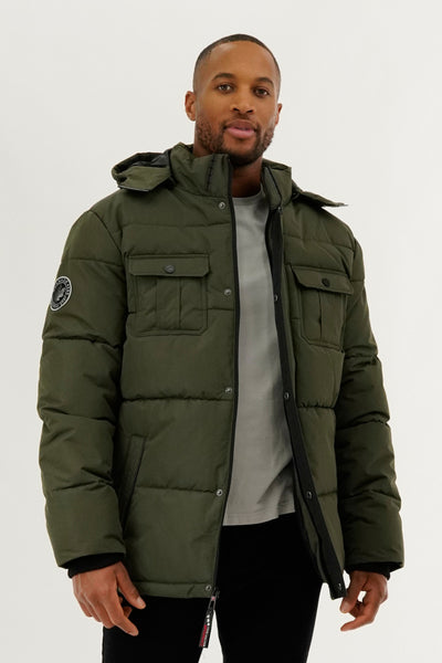 Canada Weather Gear Quilted Puffer Parka Jacket - Olive - Mens Parka Jackets - International Clothiers