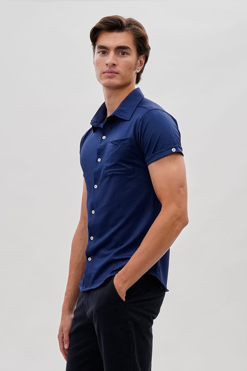 Canada Weather Gear Travel Collection Classic Short Sleeve Casual Shirt - Navy - Mens Casual Shirts - International Clothiers