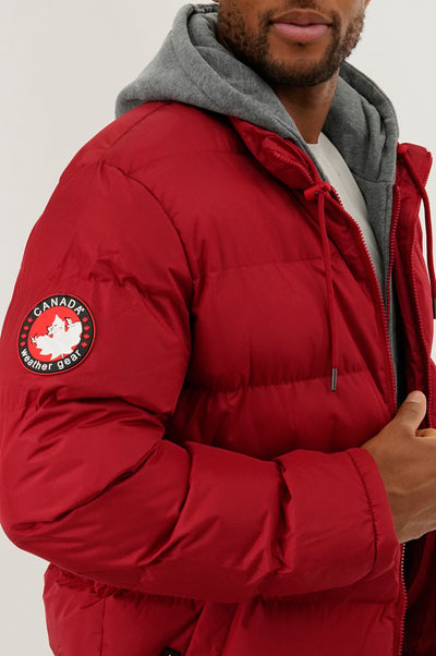 Canada Weather Gear Fleece Hood Puffer Bomber Jacket - Red - Mens Bomber Jackets - International Clothiers