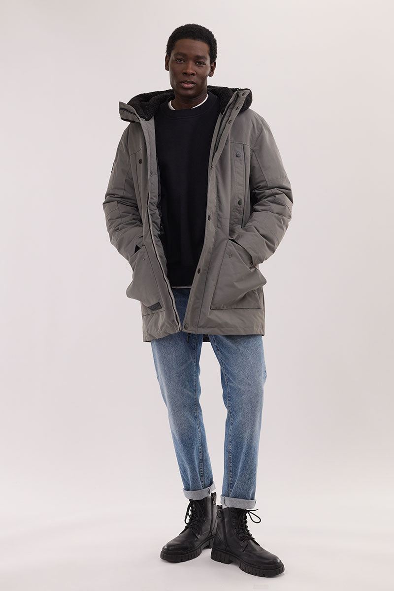 Canada Weather Gear Sherpa Lined Hood Parka Jacket - Grey - Mens Parka Jackets - International Clothiers