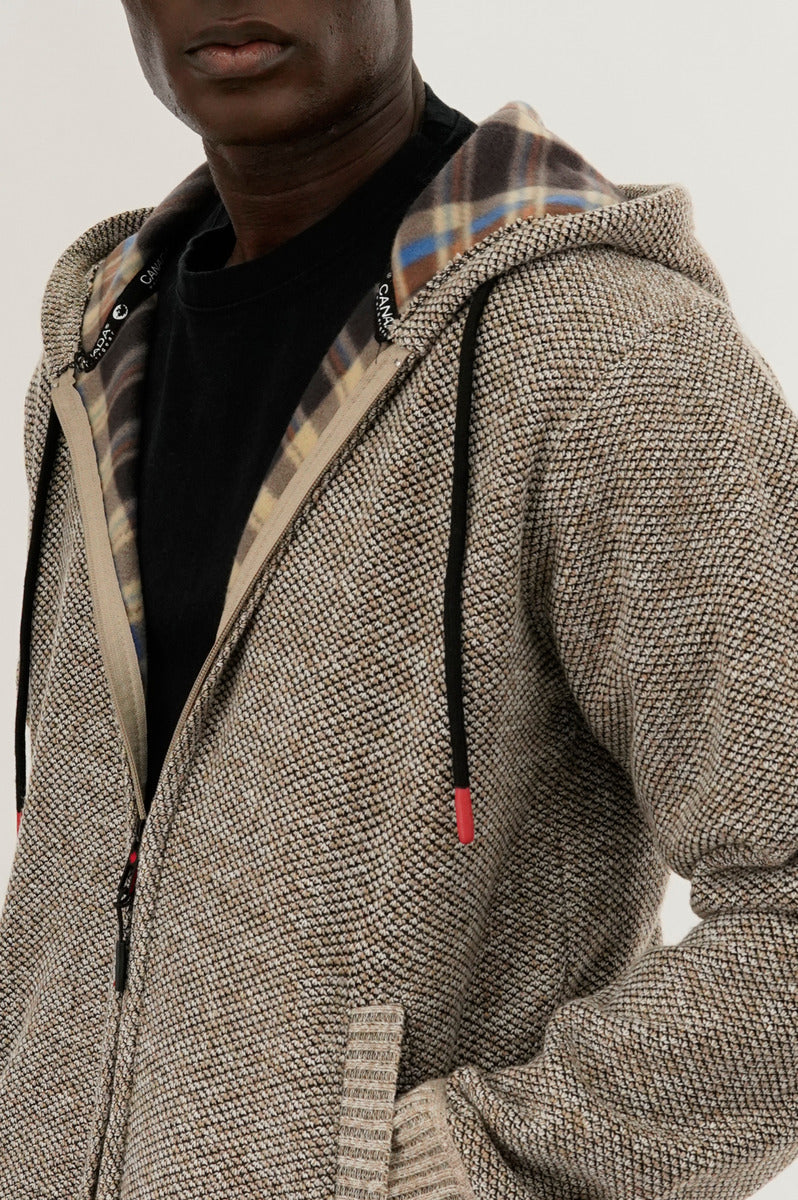 Canada Weather Gear Plaid Lined Zip Up Knit Hoodie - Beige - Mens Hoodies & Sweatshirts - International Clothiers