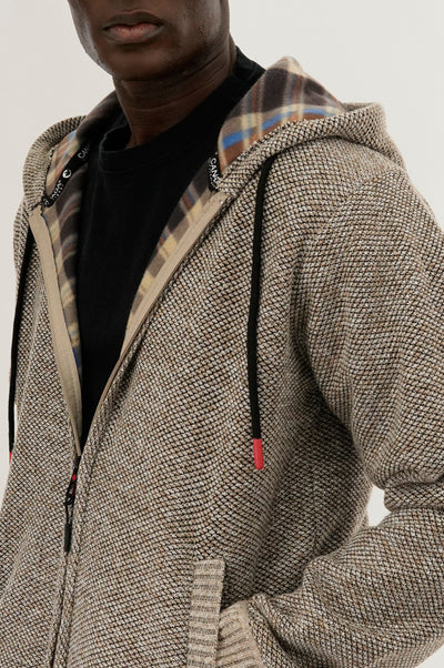 Canada Weather Gear Plaid Lined Zip Up Knit Hoodie - Beige - Mens Hoodies & Sweatshirts - International Clothiers