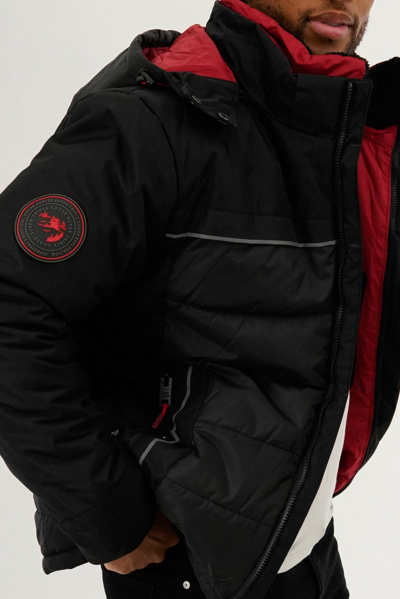 Super Triple Goose Contrast Lining Puffer Bomber Jacket - Red - Mens Bomber Jackets - International Clothiers