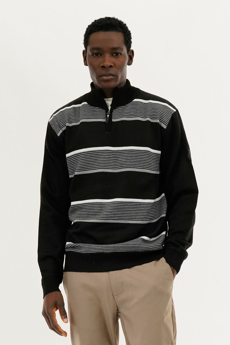 Canada Weather Gear Striped 1/4 Zip Pullover Sweater - Black - Mens Pullover Sweaters - International Clothiers
