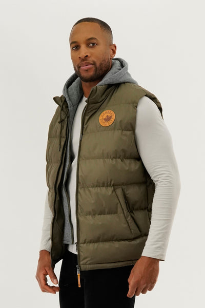 Canada Weather Gear Hooded Puffer Vest - Olive - Mens Vests - International Clothiers
