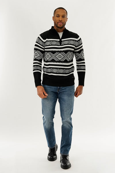 Canada Weather Gear 1/4 Zip Printed Pullover Sweater - Black - Mens Pullover Sweaters - International Clothiers