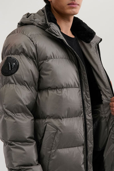 Canada Weather Gear Grid Pattern Puffer Parka Jacket - Grey - Mens Parka Jackets - International Clothiers