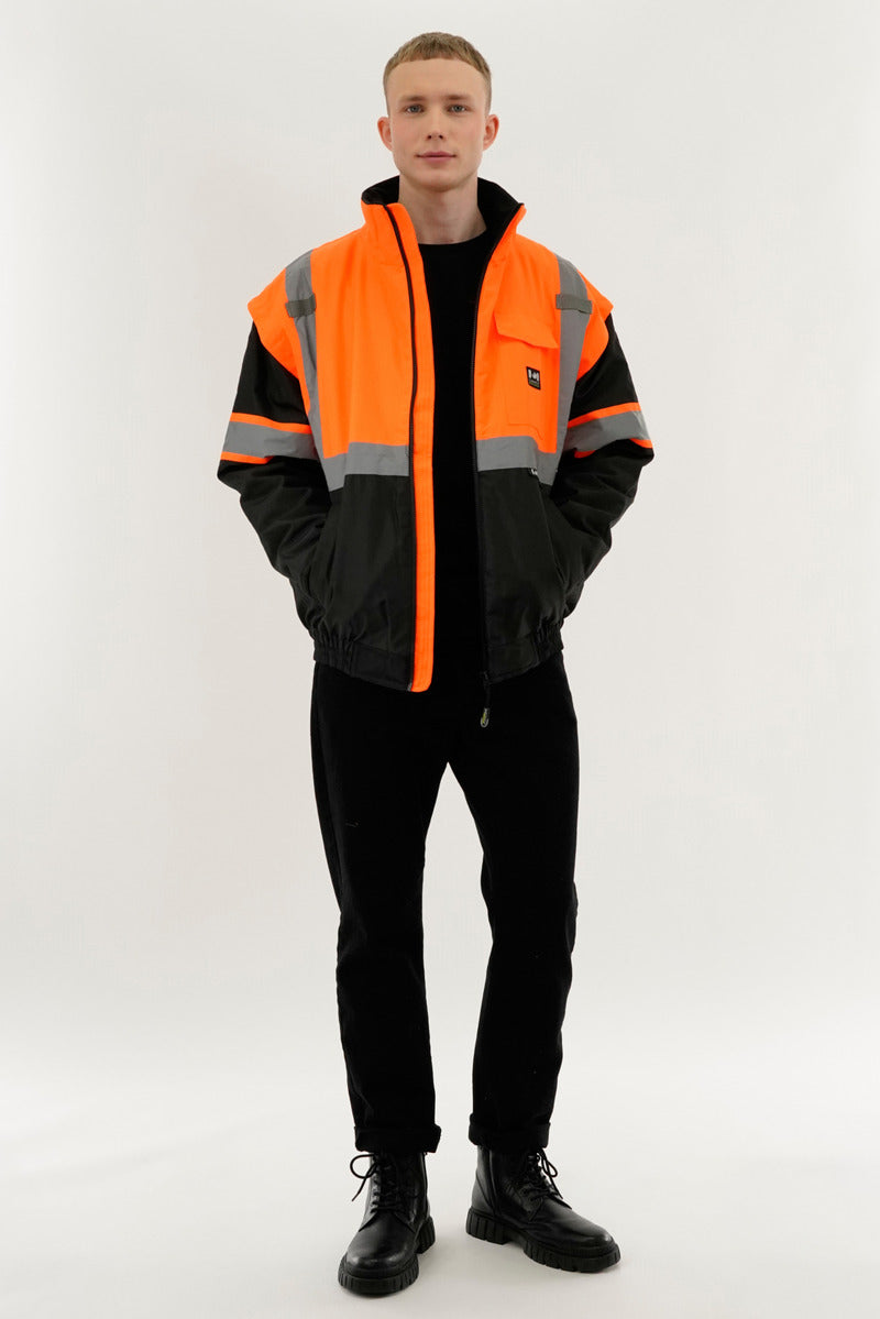 Hi-Vis Colour Block Bomber Jacket - Orange
