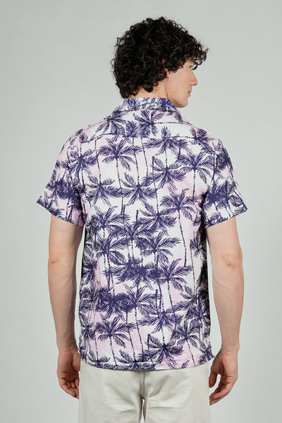 Boardsports Palm Tree Print Camp Collar Casual Shirt - Pink