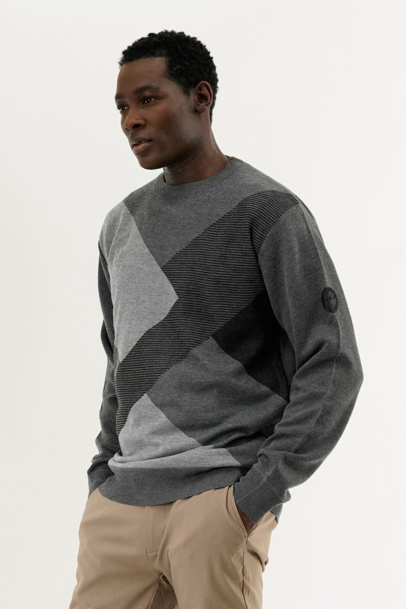 Canada Weather Gear Patterned Crewneck Pullover Sweater - Grey - Mens Pullover Sweaters - International Clothiers