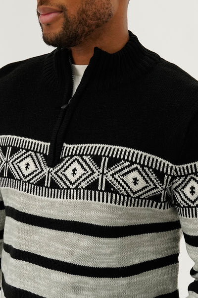 Canada Weather Gear 1/4 Zip Striped Pullover Sweater - Black - Mens Pullover Sweaters - International Clothiers