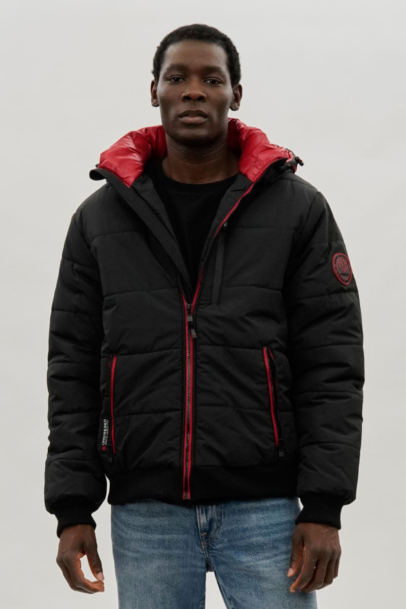 Oppenheimer Hooded Puffer Bomber Jacket - Black - Mens Bomber Jackets - International Clothiers