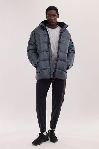 Canada Weather Gear Grid Pattern Puffer Parka Jacket - Blue - Mens Parka Jackets - International Clothiers