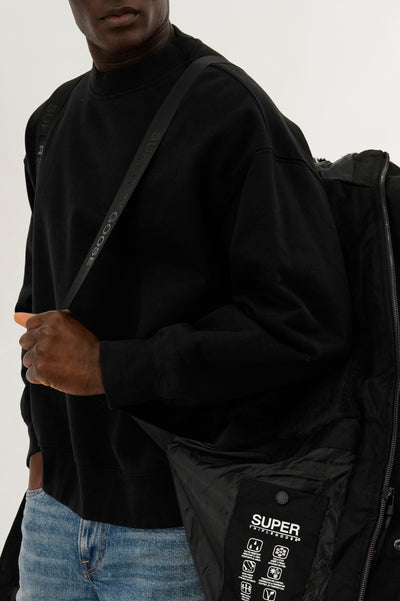 Super Triple Goose Faux Fur Lined Backpack Strap Parka Jacket - Black - Mens Parka Jackets - International Clothiers