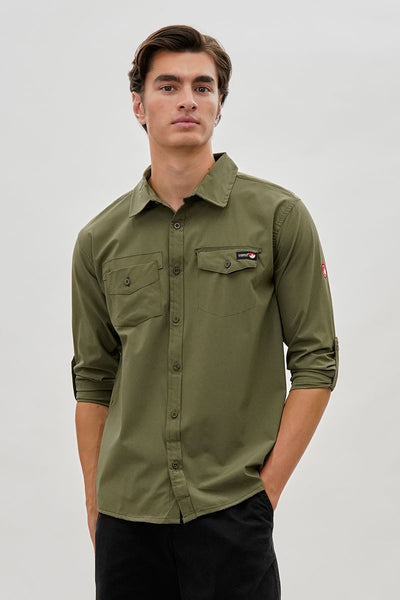 Canada Weather Gear Adventure Bound Utility Roll Up Sleeve Casual Shirt - Olive - Mens Casual Shirts - International Clothiers