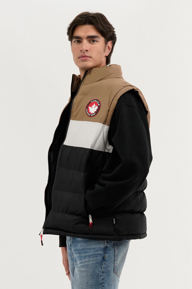 Canada Weather Gear Colour Block Puffer Vest - Beige - Mens Vests - International Clothiers