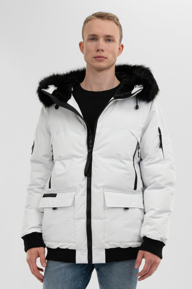 Canada Weather Gear Faux Fur Trim Bomber Jacket - White - Mens Bomber Jackets - International Clothiers