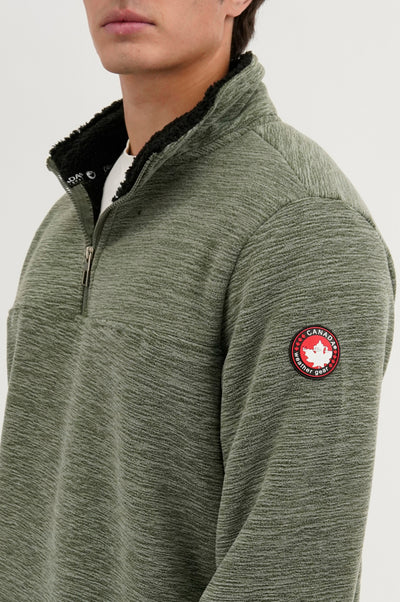 Canada Weather Gear Sherpa Lined 1/4 Zip Pullover Sweater - Green - Mens Pullover Sweaters - International Clothiers