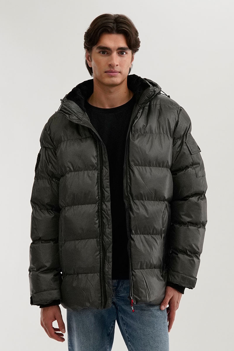 Canada Weather Gear Grid Pattern Puffer Parka Jacket - Green - Mens Parka Jackets - International Clothiers