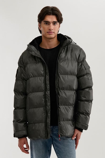 Canada Weather Gear Grid Pattern Puffer Parka Jacket - Green - Mens Parka Jackets - International Clothiers