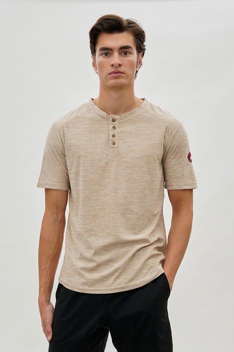 Canada Weather Gear Short Sleeve Henley Tee - Beige - Mens Tees & Tank Tops - International Clothiers