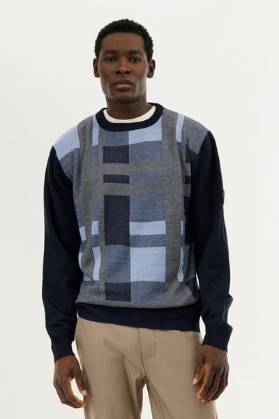 Canada Weather Gear Patterned Crewneck Pullover Sweater - Navy - Mens Pullover Sweaters - International Clothiers