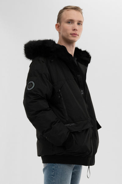 Canada Weather Gear Faux Fur Trim Bomber Jacket - Black - Mens Bomber Jackets - International Clothiers