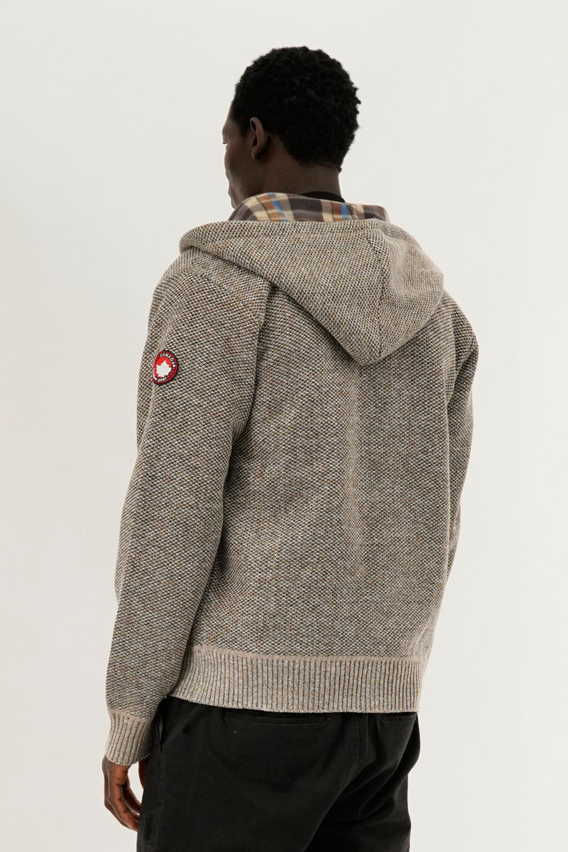 Canada Weather Gear Plaid Lined Zip Up Knit Hoodie - Beige - Mens Hoodies & Sweatshirts - International Clothiers