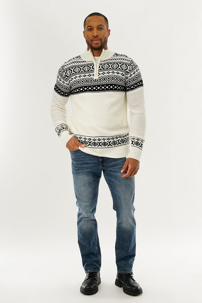 Canada Weather Gear 1/4 Zip Striped Pullover Sweater - White - Mens Pullover Sweaters - International Clothiers