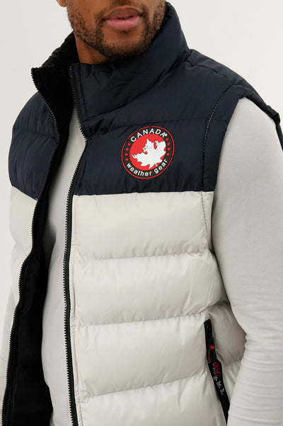 Canada Weather Gear Colour Block Puffer Vest - Stone - Mens Vests - International Clothiers