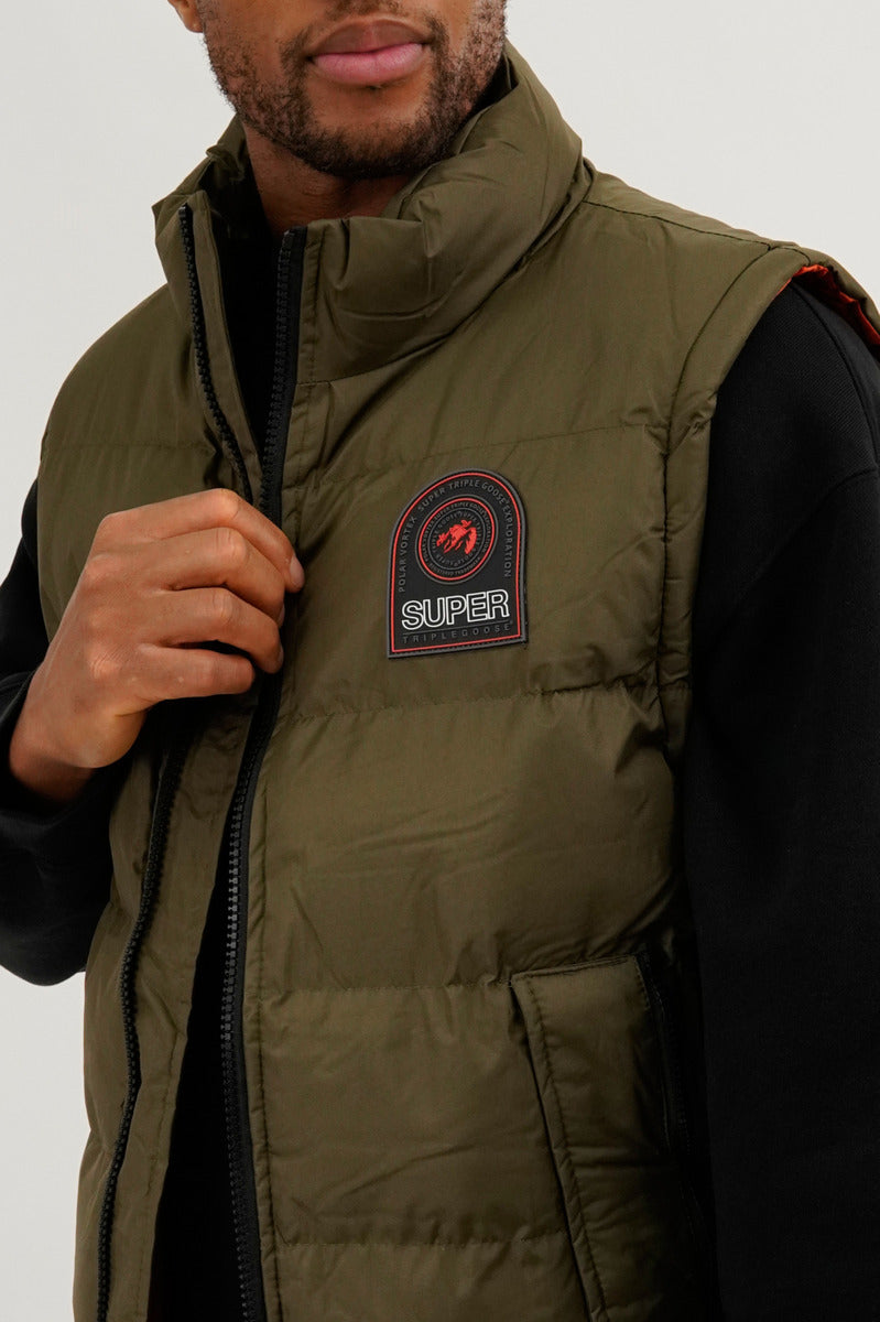 Super Triple Goose Double Pocket Bubble Vest - Olive - Mens Vests - International Clothiers