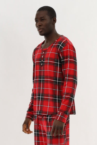 Canada Weather Gear Long Sleeve Printed Pajama Top - Red - Mens Pajamas - International Clothiers