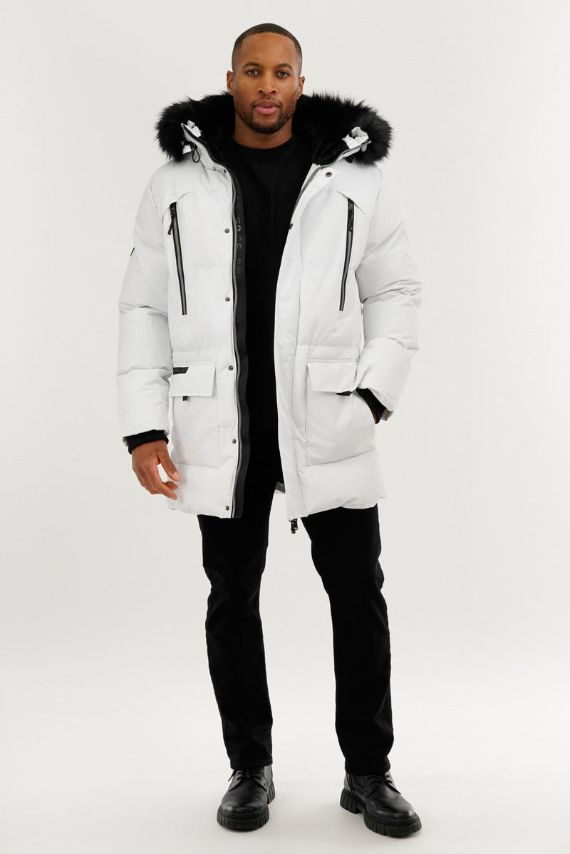 Canada Weather Gear Faux Fur Backpack Strap Parka Jacket - White - Mens Parka Jackets - International Clothiers