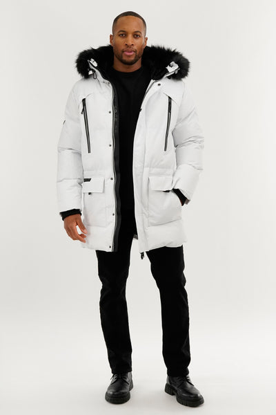 Canada Weather Gear Faux Fur Backpack Strap Parka Jacket - White - Mens Parka Jackets - International Clothiers
