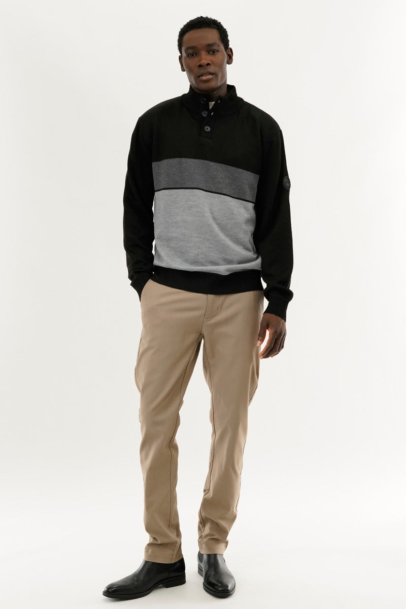 Canada Weather Gear Button Up Colour Block Pullover Sweater - Grey - Mens Pullover Sweaters - International Clothiers