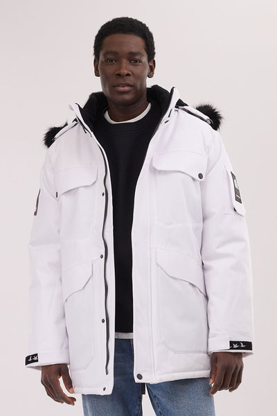 Super Triple Goose Faux Fur Lined Parka Jacket - White - Mens Parka Jackets - International Clothiers