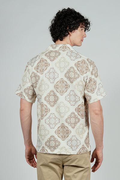 Malibu By Drill Patterned Button Up Casual Shirt - Cream