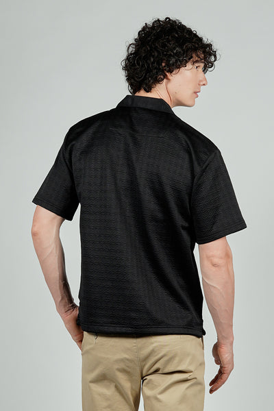 Saints Studio Solid Textured Camp Collar Casual Shirt - Black