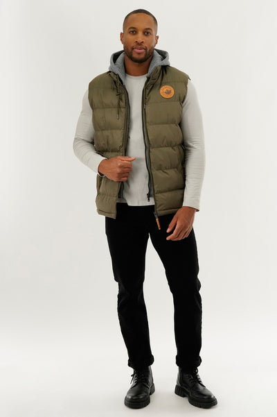 Canada Weather Gear Hooded Puffer Vest - Olive - Mens Vests - International Clothiers
