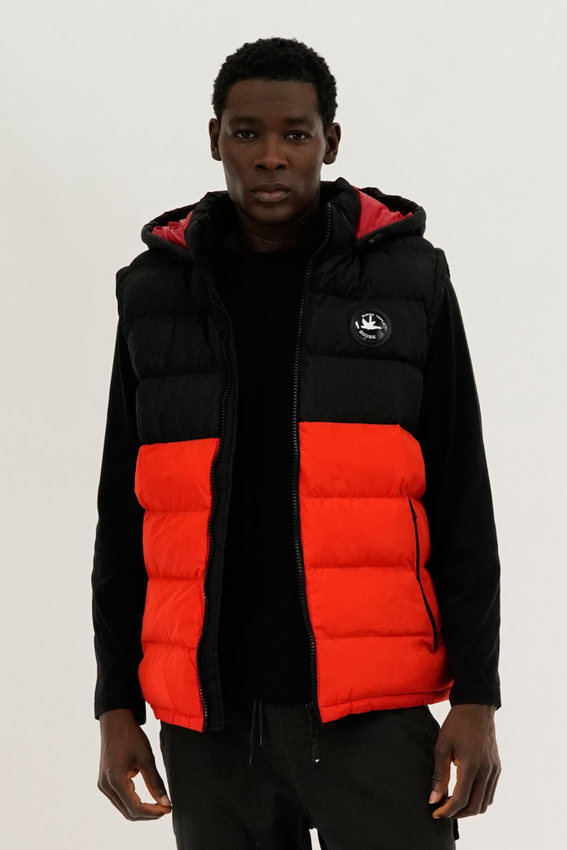 Super Triple Goose Colour Block Hooded Vest - Orange - Mens Vests - International Clothiers