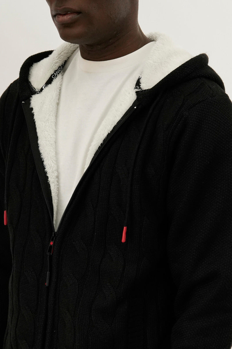 Canada Weather Gear Cable Knit Zip Up Hoodie - Black - Mens Hoodies & Sweatshirts - International Clothiers