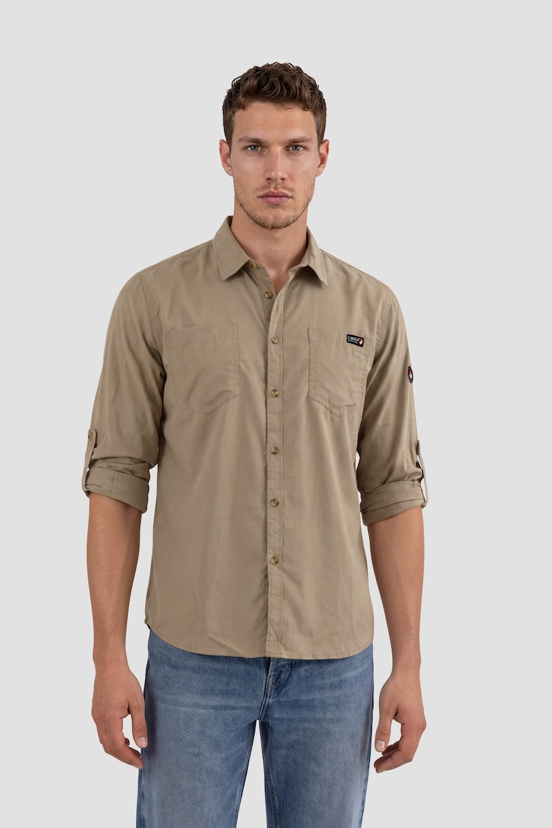 Roll Up Sleeve Button Casual Shirt - Taupe