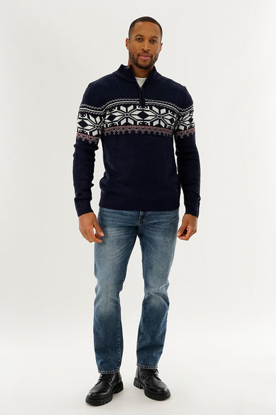Canada Weather Gear 1/4 Zip Printed Pullover Sweater - Navy - Mens Pullover Sweaters - International Clothiers