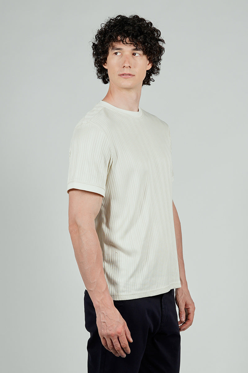 For Him London Stripe Detail Ribbed Crewneck Tee - White