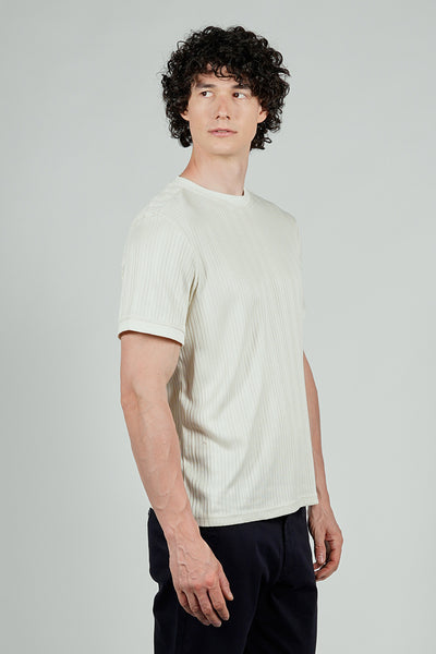 For Him London Stripe Detail Ribbed Crewneck Tee - White
