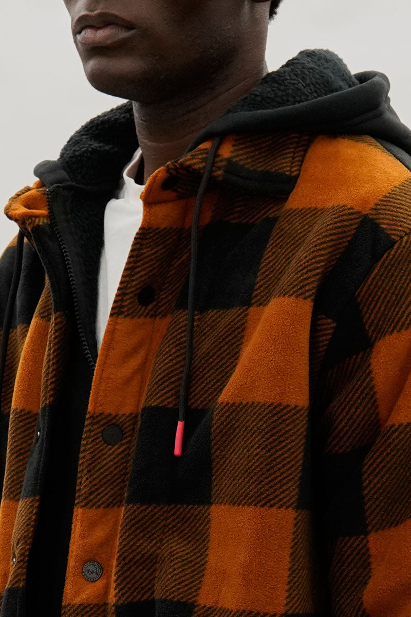 Canada Weather Gear Plaid Sherpa Lined Lightweight Jacket - Orange - Mens Lightweight Jackets - International Clothiers